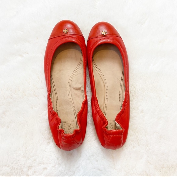 Tory Burch Shoes - Tory Burch York Leather Cap Toe Slip On Ballet Flats Red Size 7M